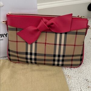 Authentic Burberry Beige Crossbody with Pink Bow Trim